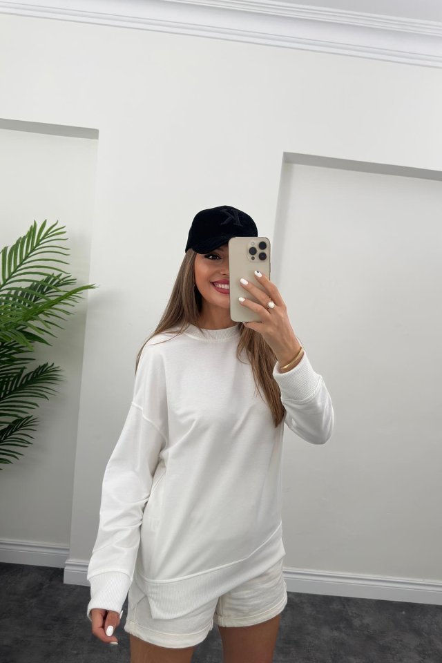 Kadın Uzun Kollu Bisiklet Yaka Sala Sweat