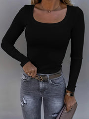 Kadın Uzun Kollu Derin Yuvarlak Yaka Kaşkorse Bluz