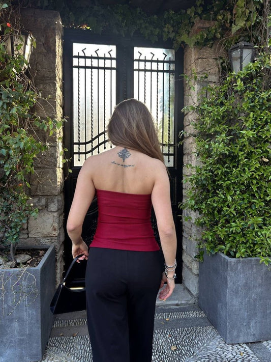 Kadın Ottoman Kumaş Düğme Detaylı Büstiyer Crop