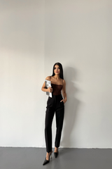 PANTOLON PENSLİ ATLAS KUMAŞ - Siyah