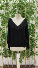 Kadın Uzun Kollu V Yakalı Arkası Düğmeli Triko Bluz