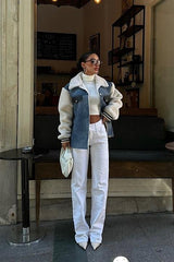 İçi Kürklü Deri Garnili Denim Görünümlü Ceket 6116