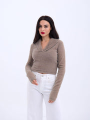 42531 TRİKO SİMLİ YAKALI CROP-ANTRASİT