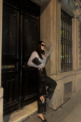 PULLU CROP KRUVAZE BLUZ - Siyah