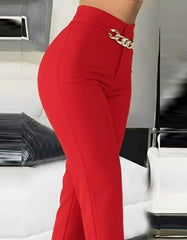 Kadın Yüksek Bel önden Zincir Detaylı Ithal Krep Pantolon