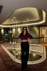 PULLU CROP KRUVAZE BLUZ - Siyah