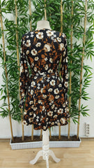 Kadın Uzun Kollu Kruvaze Yaka çiçek Desenli Dalgıç Elbise