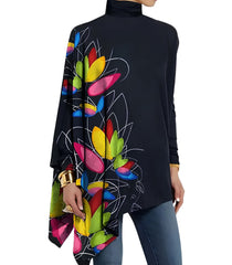 Kadın Uzun Kollu Balıkçı Yaka Asimetrik Kesim Mikro Bluz