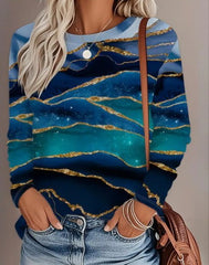 Kadın Uzun Kollu Bisiklet Yaka Desenli Modal Bluz