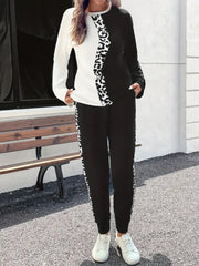 Kadın Uzun Kollu Bisiklet Yaka çift Renkli Viskon Iki Iplik Bluz Ve Pantolon Ikili Takım