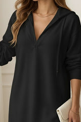 Kadın Uzun Kollu Kapüşonlu Yakası Açık Modal Elbise