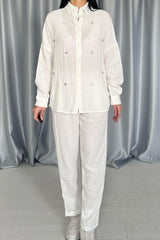 Mor 3 Taş Motifli Gömlek Ve Pantolon Takım