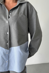 POLYVİSKON - POPLİN PARÇALI GÖMLEK PANTOLON TAKIM - Siyah