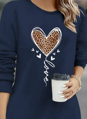 Kadın Uzun Kollu Bisiklet Yaka Kalp Desenli Kısa Viskon Elbise