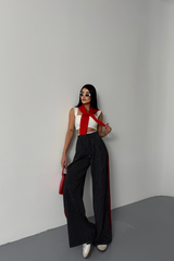 ÇİZGİLİ YANLAR ŞERİT DETAYLI PANTOLON - Lacivert