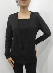 Kadın Uzun Kollu Kruvaze Yaka Kol Ve Etek Ucu Manşet Detay Yumoş Bluz