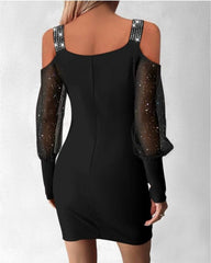 Kadın Kruvaze Yaka Omuz Ve Sırt Dekolteli Taş Detay Mini Elbise