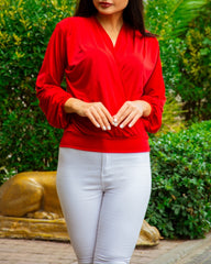 Kadın Uzun Kollu Kruvaze Yaka Sandy Bluz