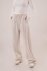 Cepli Bağlama Detaylı Keten Ekru Pantolon
