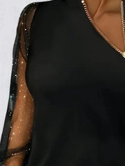 Kadın Uzun Kollu Asimetrik Fermuar Detaylı Viskon Iki Iplik Bluz