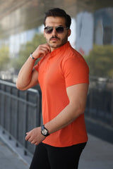 Erkek Hakim Yaka Dokuma Pamuklu Kumaş Kısa Kollu T-shirt