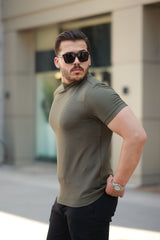 Erkek Ince çizgi Dokulu Kısa Kollu T-shirt
