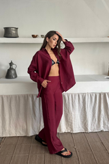 GÖMLEK-PANTOLON TAKIM CUPRA KUMAŞ - Bordo