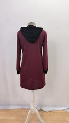 Kadın Uzun Kollu Kapşonlu önden Fermuarlı Düğmeli Mini Iki Iplik Elbise