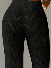 Kadın Yüksek Bel Bağcıklı Desenli Triko Plaj Pantolon