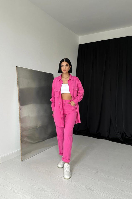 Fuşya Gömlek Ve Çıtçıtlı Pantolon Takım