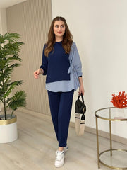 Kadın Gömlek Detay çizgili Yandan Bağlamalı Ikili Takım