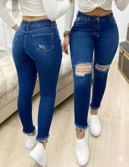 Kadın Yüksek Bel Yırtık Detaylı Skinny Kot Pantolon