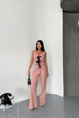 GOFRE BLUZ-PANTOLON TK KURDELE DETAYLI - Siyah