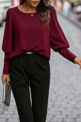 Kadın Uzun Kollu Yuvarlak Yakalı Düğmeli Ithal Krep Bluz