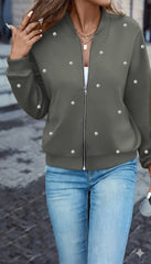 Kadın Uzun Kollu önden Fermuarlı Incili Kısa Modal Ceket
