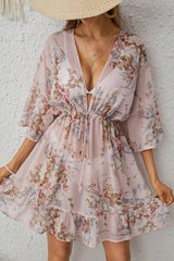 Çok Renkli Çiçek Desenli Bel Bağcıklı Pareo P-3001