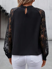 Kadın Uzun Dantel Kollu Yuvarlak Yakalı Sandy Bluz