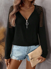Kadın Uzun Kollu Yakadan Fermuarlı Viskon Bluz