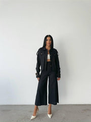 KETEN PÜSKÜL DETAYLI GÖMLEK-PANTOLON TAKIM - Ham