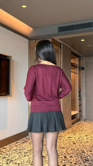 Kadın Uzun Kollu Kayık Yaka Kuş Gözü Detay Bluz