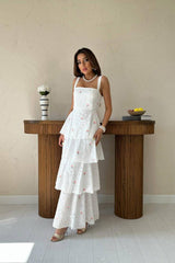 Kırmızı Kat Kat Arkası Bağlamalı Elbise