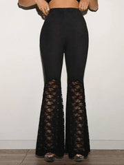 Kadın Yüksek Bel Dantel Detaylı Dalgıç Pantolon