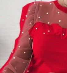 Kadın Uzun Kollu Inci Detaylı Tüllü Viskon Bluz