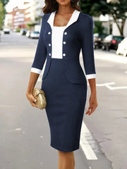 Kadın Truvakar Kol çift Renkli Düğmeli Kısa Ithal Krep Elbise