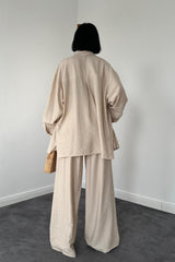 Bej Alice Gömlek Ve Bol Kesim Pantolon Takım
