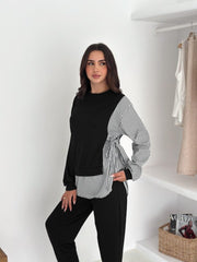 Kadın Gömlek Detay çizgili Yandan Bağlamalı Ikili Takım