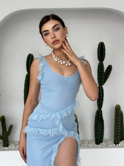 Felix Yırtmaçlı Midi Tül Elbise