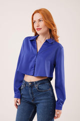 Saten Crop Model Kırmızı Gömlek