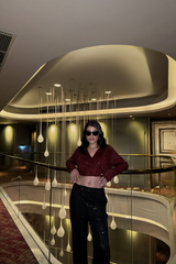 PULLU CROP KRUVAZE BLUZ - Siyah