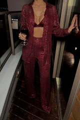 PUL PAYET 3 LÜ TAKIM - CEKET-BÜSTİYER-PANTOLON - Bordo